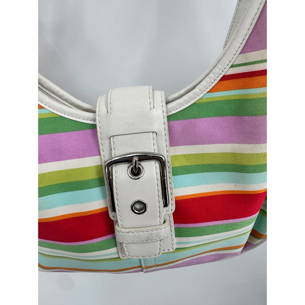 Coach Soho Shoulder Bag Womens Small Multi-Color Striped Y2K Canvas Leather - Picture 2 of 16